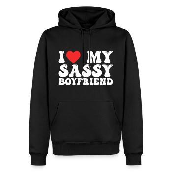 Ich liebe meinen frechen Freund - Männer Premium Bio Hoodie - Schwarz - Vorne - Nico (187cm)