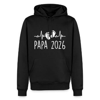 Papa 2026 Fréquence Herschlag Cadeau Fête des Père - Sweat à capuche Premium bio Homme - noir - Devant - Nico (187cm)