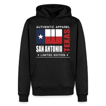 San Antonio - Männer Premium Bio Hoodie - Schwarz - Vorne - Nico (187cm)