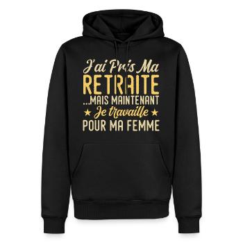 I retired, I work for my wife - Men’s Premium Organic Hoodie - black - Front - Nico (187cm)