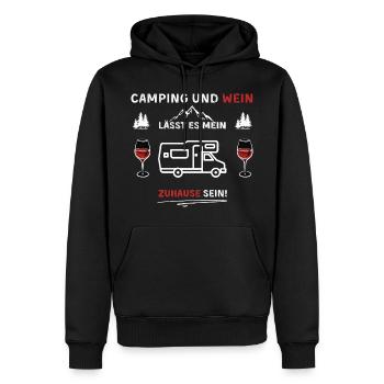 Camping und Wein - Spruch - Männer Premium Bio Hoodie - Schwarz - Vorne - Nico (187cm)