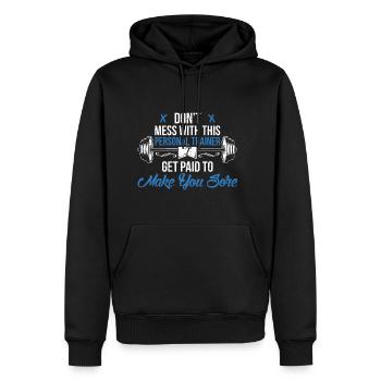 Personal Trainer Gym - Sweat à capuche Premium bio Homme - noir - Devant - Nico (187cm)