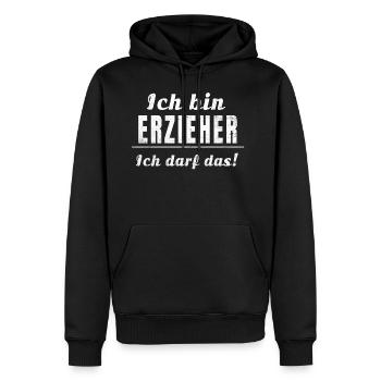 Ich bin Erzieher ich darf das! - Männer Premium Bio Hoodie - Schwarz - Vorne - Nico (187cm)