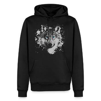 Wolf Rudel mystisch - Männer Premium Bio Hoodie - Schwarz - Vorne - Nico (187cm)