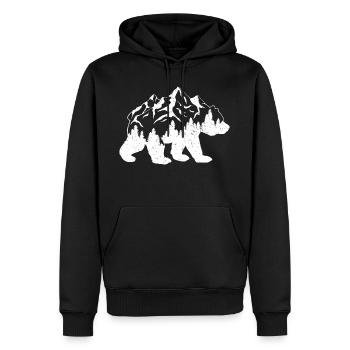 Randonneur ours paysage nature montagnes cadeau - Sweat à capuche Premium bio Homme - noir - Devant - Nico (187cm)