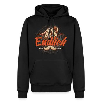 Endlich 18 Jahre alt original RAHMENLOS® - Männer Premium Bio Hoodie - Schwarz - Vorne - Nico (187cm)