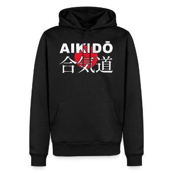 Aïkido Arts martiaux Japonais Kanji - Sweat à capuche Premium bio Homme - noir - Devant - Nico (187cm)