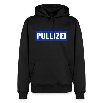 PULLIZEI - Männer Premium Bio Hoodie - Schwarz - Vorne - Nico (187cm)