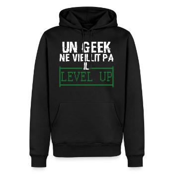 t shirt Geek - Sweat à capuche Premium bio Homme - noir - Devant - Nico (187cm)