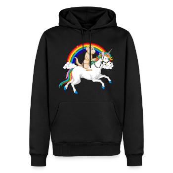 Whimsical Unicorn & golden retriever under Rainbow - Men’s Premium Organic Hoodie - black - Front - Nico (187cm)
