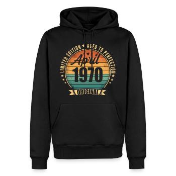 Cadeau d’anniversaire rétro vintage de Avril 1970 - Sweat à capuche Premium bio Homme - noir - Devant - Nico (187cm)
