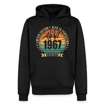 Cadeau d’anniversaire rétro vintage de Avril 1967 - Sweat à capuche Premium bio Homme - noir - Devant - Nico (187cm)