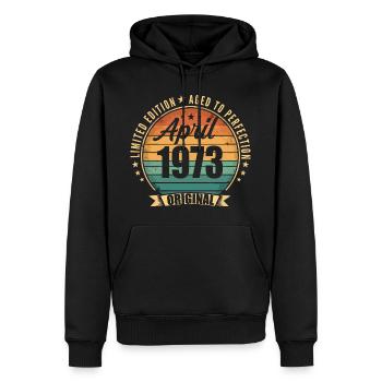 Cadeau d’anniversaire rétro vintage de Avril 1973 - Sweat à capuche Premium bio Homme - noir - Devant - Nico (187cm)