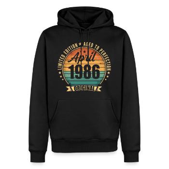 Cadeau d’anniversaire rétro vintage de Avril 1986 - Sweat à capuche Premium bio Homme - noir - Devant - Nico (187cm)