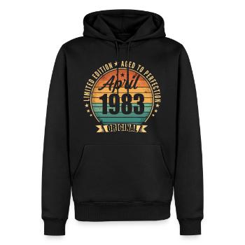 Cadeau d’anniversaire rétro vintage de Avril 1983 - Sweat à capuche Premium bio Homme - noir - Devant - Nico (187cm)