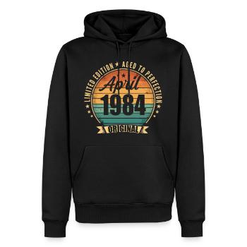 Cadeau d’anniversaire rétro vintage de Avril 1984 - Sweat à capuche Premium bio Homme - noir - Devant - Nico (187cm)