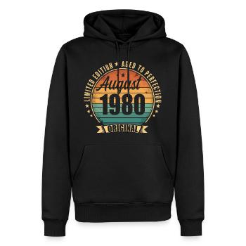 Vintage Août 1980 Anniversaire Édition Limitée  - Sweat à capuche Premium bio Homme - noir - Devant - Nico (187cm)