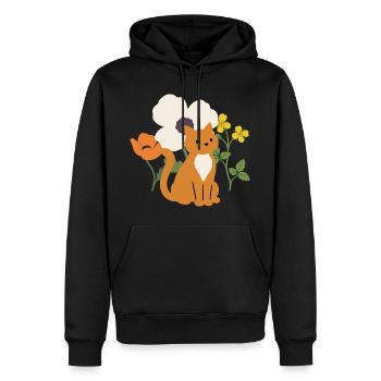Mohn · Blumen · Katze · Geschenkidee - Männer Premium Bio Hoodie - Schwarz - Vorne - Nico (187cm)
