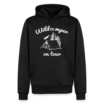 Wildcamper On Tour Shirt Forest Camping Leisure - Men’s Premium Organic Hoodie - black - Front - Nico (187cm)