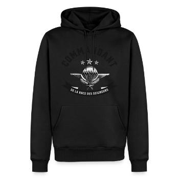 Commandant de la race des seigneurs - Sweat à capuche Premium bio Homme - noir - Devant - Nico (187cm)