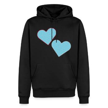 Bayrische Herzen als Patches. - Männer Premium Bio Hoodie - Schwarz - Vorne - Nico (187cm)