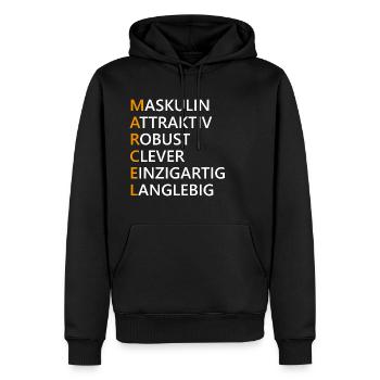 Marcel Name Geschenk - Männer Premium Bio Hoodie - Schwarz - Vorne - Nico (187cm)