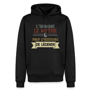 Prof - Histoire - Cadeau - Ecole - Homme - Mythe - Sweat à capuche Premium bio Homme - noir - Devant - Nico (187cm)