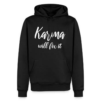 Le karma veut le réparer - Sweat à capuche Premium bio Homme - noir - Devant - Nico (187cm)