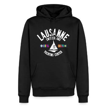 Lausanne Schweiz Yachtzentrum - Männer Premium Bio Hoodie - Schwarz - Vorne - Nico (187cm)