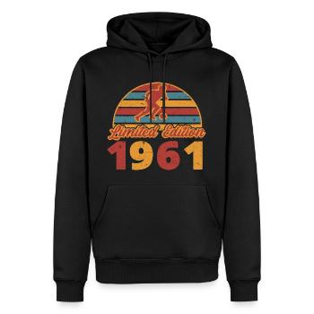 Footballeur Footballu anniversaire 1961 - Sweat à capuche Premium bio Homme - noir - Devant - Nico (187cm)