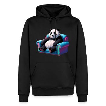 Cooler Panda auf der Couch - Männer Premium Bio Hoodie - Schwarz - Vorne - Nico (187cm)