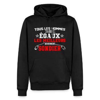 égaux sondier - Sweat à capuche Premium bio Homme - noir - Devant - Nico (187cm)