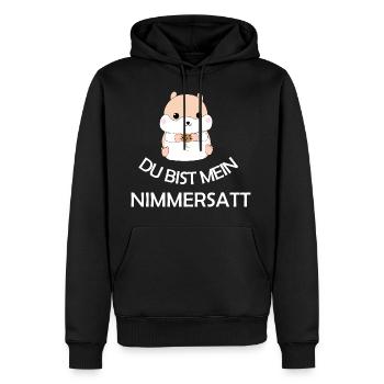 Nimmersatt - Männer Premium Bio Hoodie - Schwarz - Vorne - Nico (187cm)