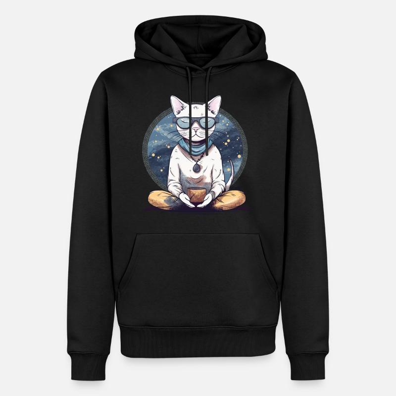 Chat méditant - Sweat à capuche Premium bio Homme - noir