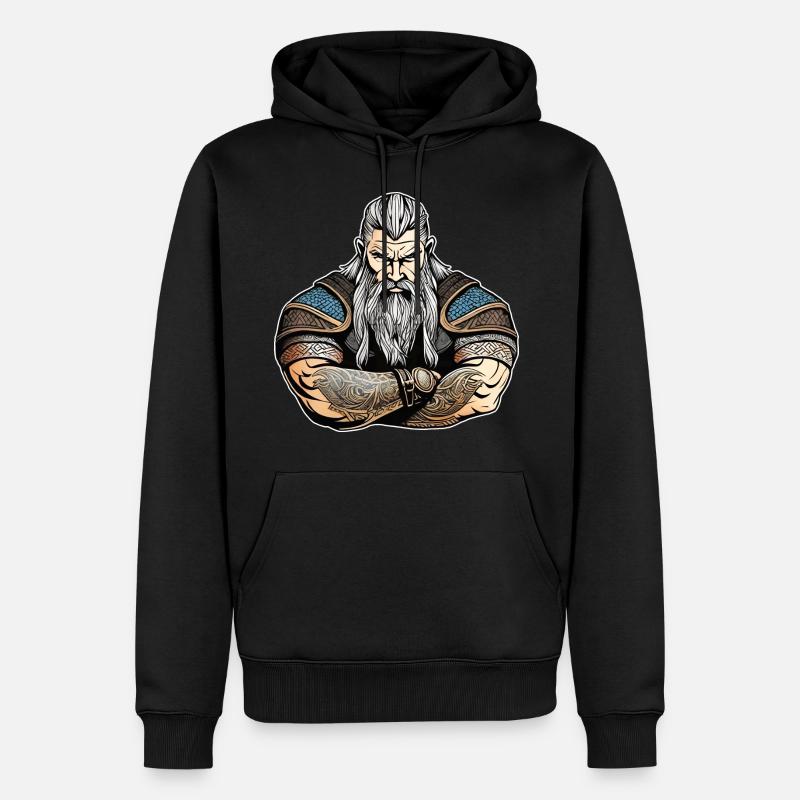 Stolzer Wikinger mit Tattoos - Männer Premium Bio Hoodie - Schwarz
