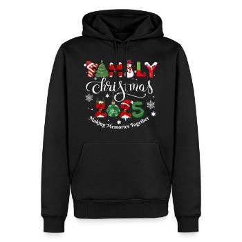 FROHE WEIHNACHTEN, Familienweihnachten 2025 - Männer Premium Bio Hoodie - Schwarz - Vorne - Nico (187cm)