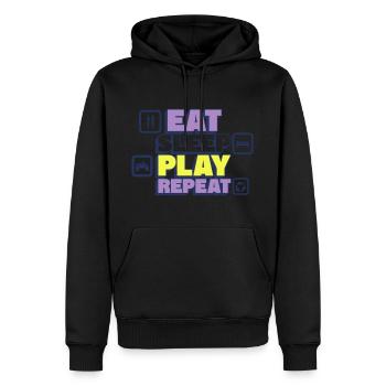 Eat, Sleep, Play, Replay - Gamer - Men’s Premium Organic Hoodie - black - Front - Nico (187cm)