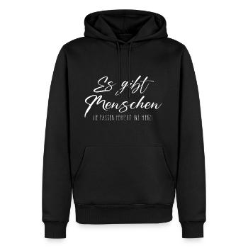 Es gibt Menschen die passen genau ins Herz weiß - Männer Premium Bio Hoodie - Schwarz - Vorne - Nico (187cm)