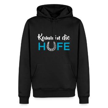 Komm in die Hufe - Männer Premium Bio Hoodie - Schwarz - Vorne - Nico (187cm)