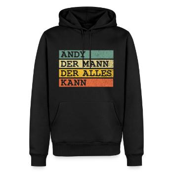 Der Mann Der Alles kann Andy - Männer Premium Bio Hoodie - Schwarz - Vorne - Nico (187cm)