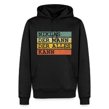 Der Mann Der Alles kann Niklas - Männer Premium Bio Hoodie - Schwarz - Vorne - Nico (187cm)