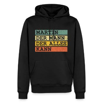 Der Mann Der Alles kann Martin - Männer Premium Bio Hoodie - Schwarz - Vorne - Nico (187cm)