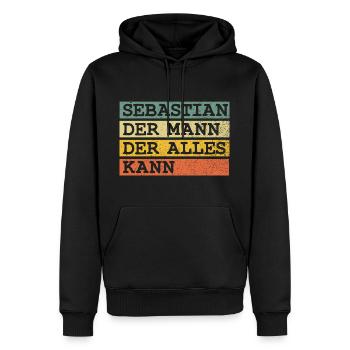 Der Mann Der Alles kann Sebastian - Männer Premium Bio Hoodie - Schwarz - Vorne - Nico (187cm)