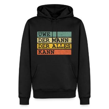 Der Mann Der Alles kann Uwe - Männer Premium Bio Hoodie - Schwarz - Vorne - Nico (187cm)