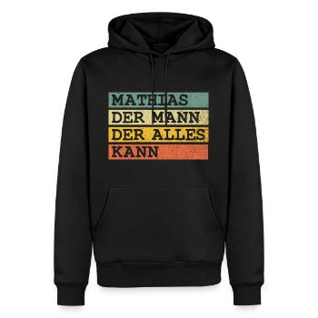 Der Mann Der Alles kann Mathias - Männer Premium Bio Hoodie - Schwarz - Vorne - Nico (187cm)