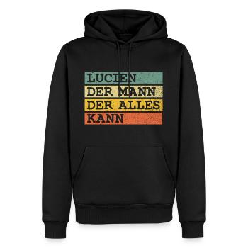 Der Mann Der Alles kann Lucien - Männer Premium Bio Hoodie - Schwarz - Vorne - Nico (187cm)