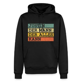 Der Mann Der Alles kann Justin - Männer Premium Bio Hoodie - Schwarz - Vorne - Nico (187cm)