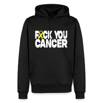 Fuck You Cancer - Ruban jaune - Sweat à capuche Premium bio Homme - noir - Devant - Nico (187cm)