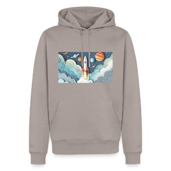 A rocket takes off - Men’s Premium Organic Hoodie - taupe - Front - Nico (187cm)