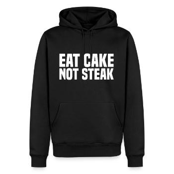 Mangez du gâteau pas du steak - Dicton végétalien - Sweat à capuche Premium bio Homme - noir - Devant - Nico (187cm)